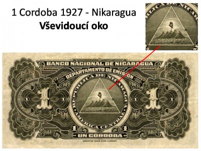 Bankovky Nikaragui často obsahují symbol pyramidy s Vševidoucím okem